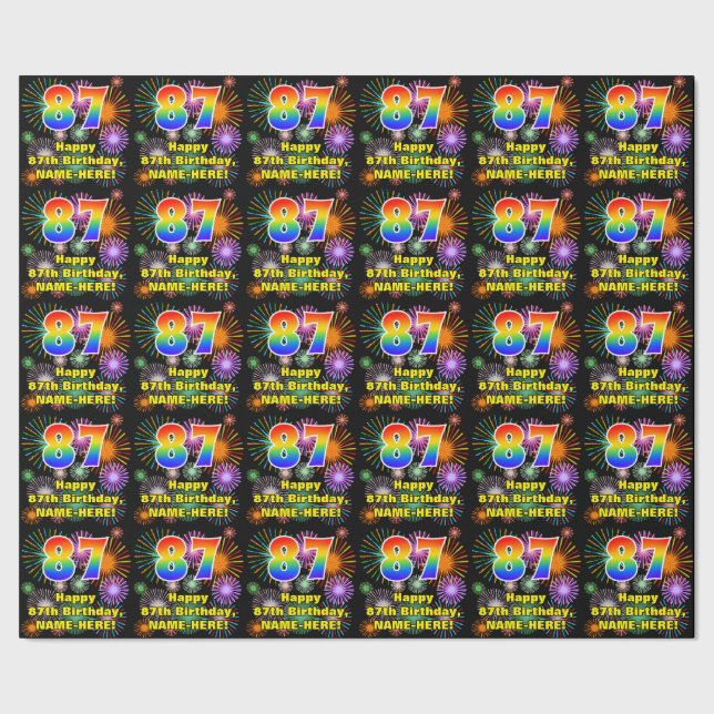 87th Birthday: Fun Fireworks, Rainbow Look # “87” Wrapping Paper (Seam)