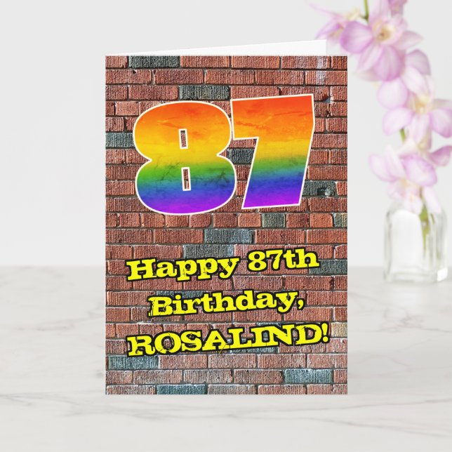 87th Birthday: Fun Graffiti-Inspired Rainbow 87 Card (Orchid)