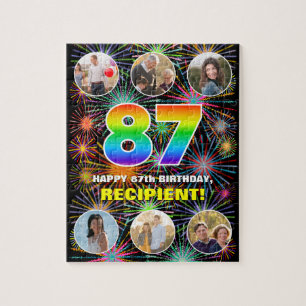 87th Birthday: Fun Rainbow #, Custom Name + Photos Jigsaw Puzzle