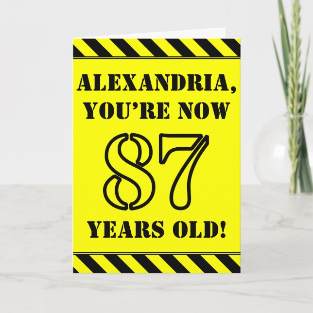 87th Birthday: Fun Stencil Style Text, Custom Name Card (Front)