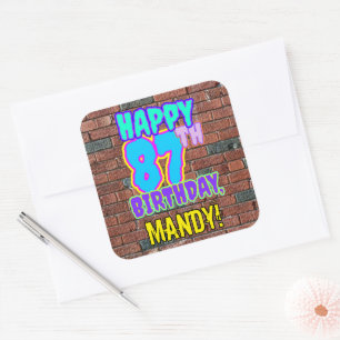 87th Birthday – Fun, Urban Graffiti Inspired Look Square Sticker