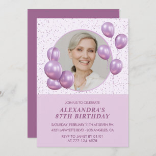 87th birthday invitations Photo Purple Balloons