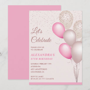 87th birthday invitations Pink Balloons