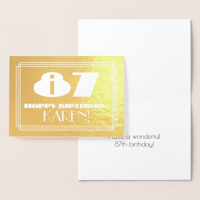 87th Birthday: Name + Art Deco Inspired Look "87" Foil Card (Display)