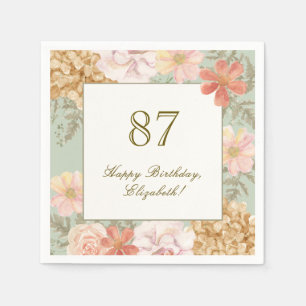 87th Birthday Napkin Autumn Color Floral Sage
