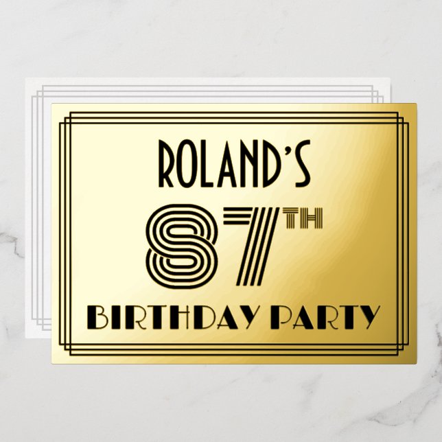 87th Birthday Party — Art Deco Style “87” & Name (Front/Back)