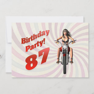 87th birthday party with a girl on a motorbike invitation