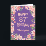 87th Birthday Purple Pink Peach Watercolor Floral Card<br><div class="desc">87th Birthday Purple Pink Peach Watercolor Floral Birthday Card. For further customisation,  please click the "Customise it" button and use our design tool to modify this template.</div>