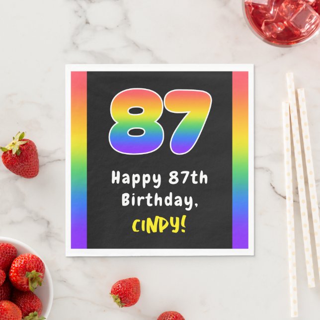 87th Birthday: Rainbow Spectrum # 87, Custom Name Napkin (Insitu)
