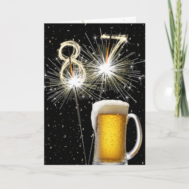 87th Birthday Sparklers With Beer Mug Card (Front)