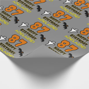 87th Birthday: Spooky Halloween Theme, Custom Name Wrapping Paper