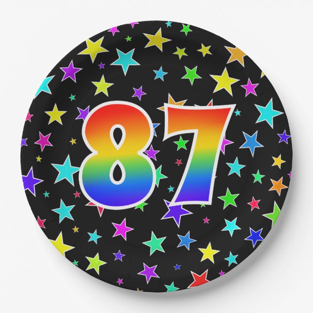87th Event: Bold, Fun, Colourful Rainbow 87 Paper Plate (Front)