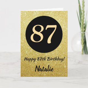 87th Happy Birthday Black and Gold Glitter Card