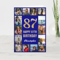 87th Happy Birthday Navy Blue & Gold Photo Collage