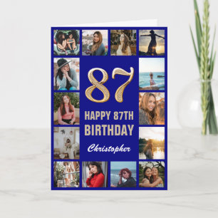 87th Happy Birthday Navy Blue & Gold Photo Collage Card