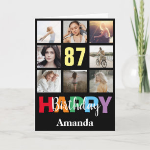 87th Happy Birthday Photo Collage Modern Black Card