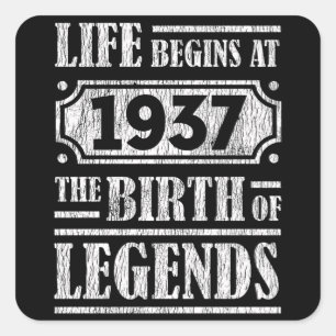 88 Year Old 1937 Birth Of Legend 88th Birthday Square Sticker