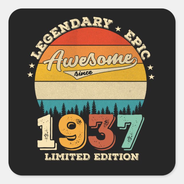 88 Year Old Bday 1937 Awesome 88th Birthday Gift Square Sticker (Front)