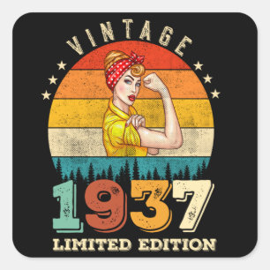 88 Year Old Bday 1937 Vintage 88th Birthday Women Square Sticker