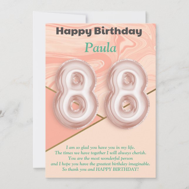 88-Year-Old Girl's Happy Birthday Card – Elegant (Front)