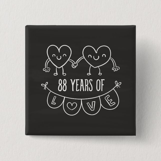 88th Anniversary Gift Chalk Hearts 15 Cm Square Badge (Front)