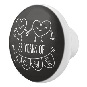 88th Anniversary Gift Chalk Hearts Ceramic Knob