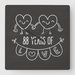 88th Anniversary Gift Chalk Hearts Square Wall Clock