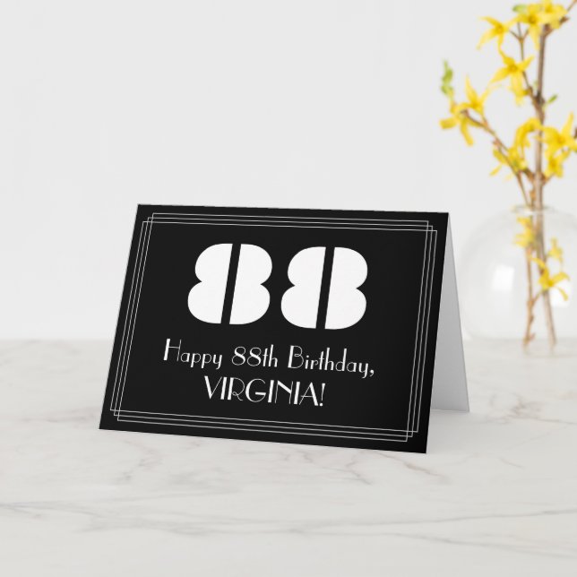 88th Birthday: Art Deco Inspired Look "88" & Name Card (Yellow Flower)