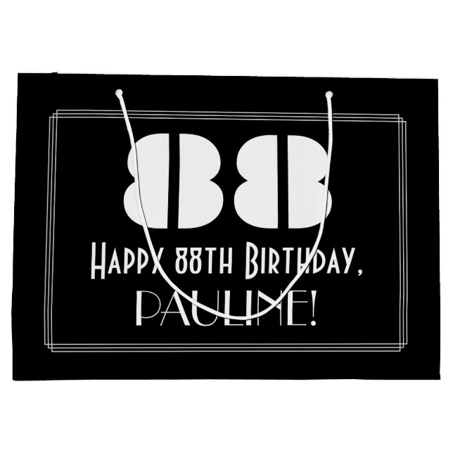 88th Birthday ~ Art Deco Inspired Look "88" + Name Large Gift Bag (Back)