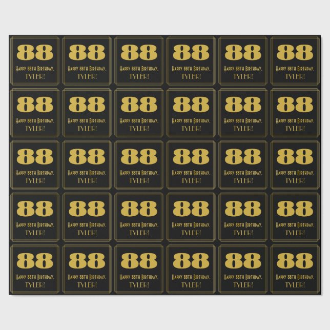 88th Birthday – Art Deco Inspired Look "88" & Name Wrapping Paper (Seam)