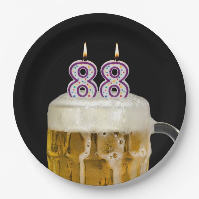 88th Birthday Beer on black Paper Plate (Front)