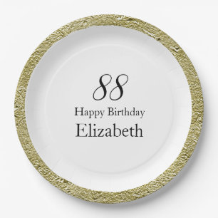 88th Birthday Black White and Gold Paper Plate