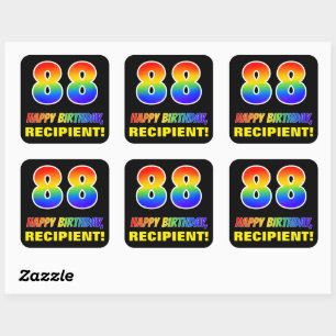 88th Birthday: Bold, Fun, Simple, Rainbow 88 Square Sticker