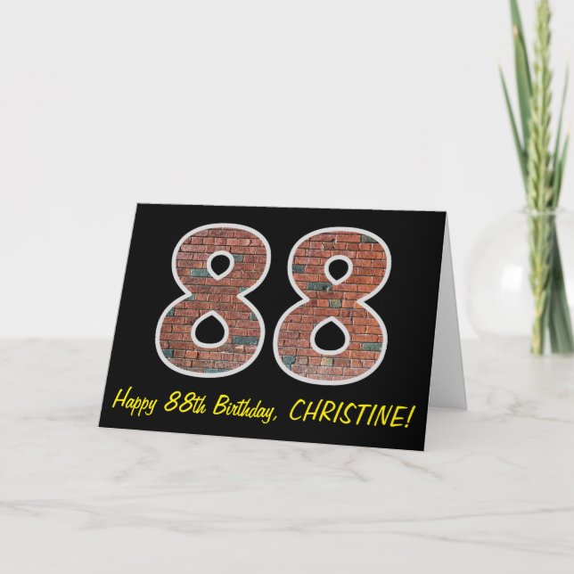 88th Birthday - Brick Wall Pattern "88" w/ Name Card (Front)