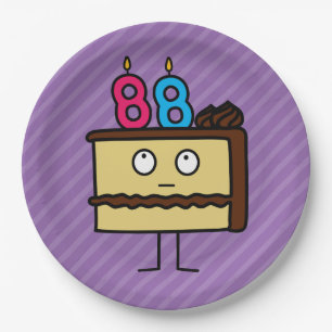 88th Birthday Cake with Candles Paper Plate