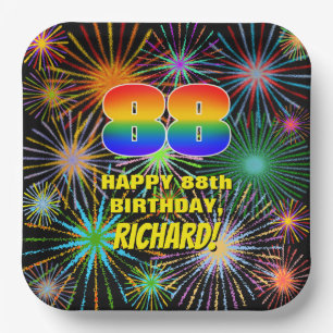 88th Birthday: Colorful, Fun Celebratory Fireworks Paper Plate