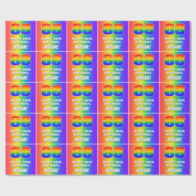 88th Birthday: Colourful, Fun Rainbow Pattern # 88 Wrapping Paper (Flat)