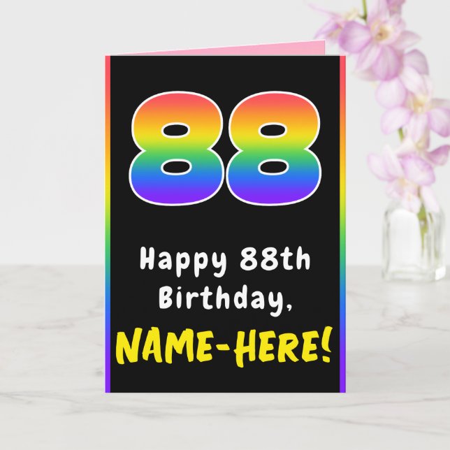 88th Birthday: Colourful Rainbow # 88, Custom Name Card (Orchid)