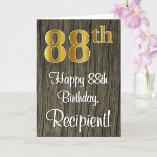 88th Birthday: Elegant Faux Gold Look #, Faux Wood Card