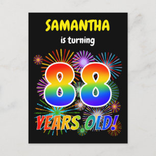 88th Birthday - Fun Fireworks, Rainbow Look "88" Postcard