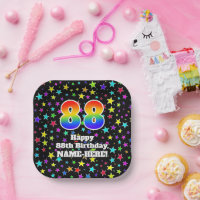 88th Birthday: Fun Stars Pattern and Rainbow “88”