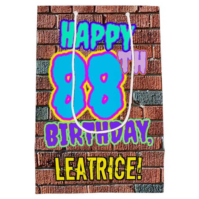 88th Birthday: Fun, Urban Graffiti Inspired Look Medium Gift Bag (Back)