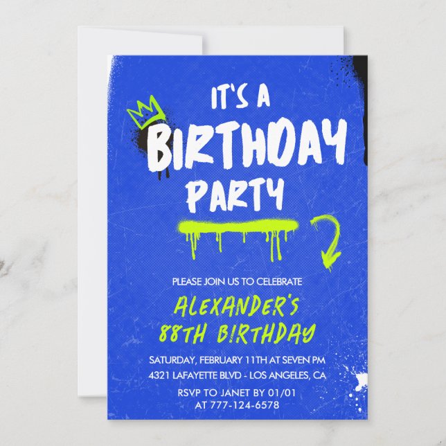88th birthday invitations Men Graffiti Spray paint (Front)