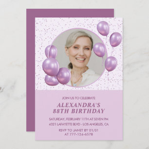 88th birthday invitations Photo Purple Balloons
