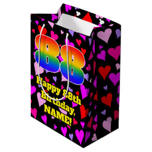 88th Birthday: Loving Hearts Pattern, Rainbow # 88 Medium Gift Bag