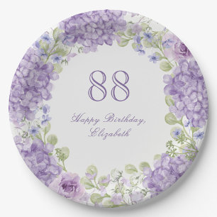 88th Birthday Paper Plates Elegant Purple Floral
