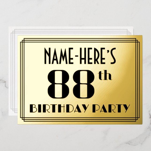 88th Birthday Party: Art Deco Look “88” and Name (Front/Back)