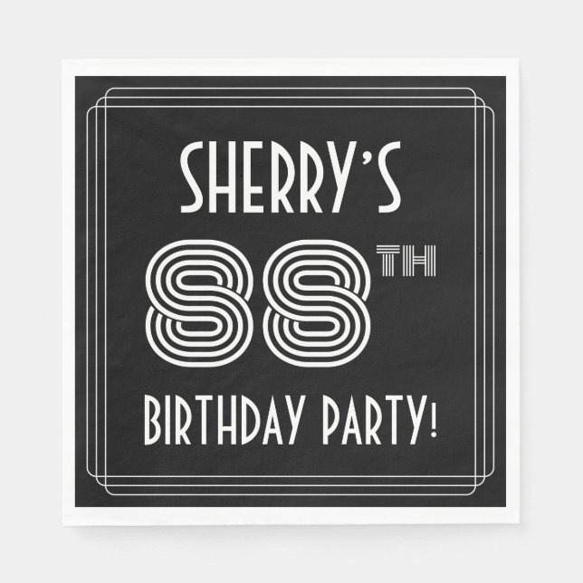 88th Birthday Party: Art Deco Style + Custom Name Napkin (Front)