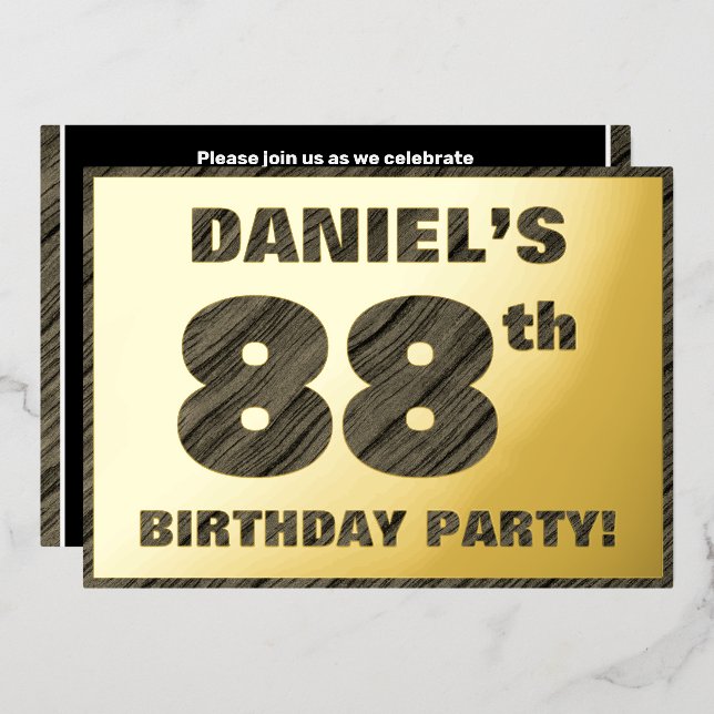 88th Birthday Party — Bold, Faux Wood Grain Text (Front/Back)