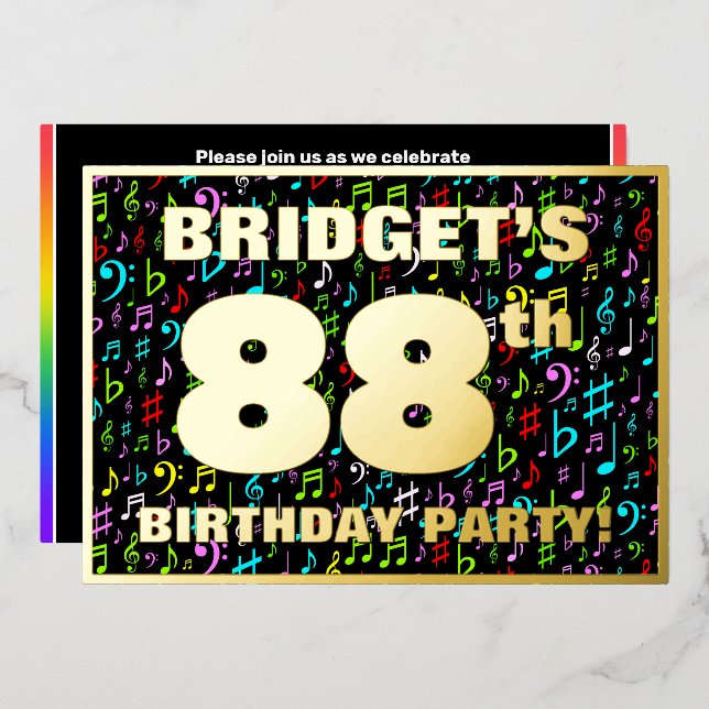 88th Birthday Party — Fun, Colourful Music Symbols (Front/Back)